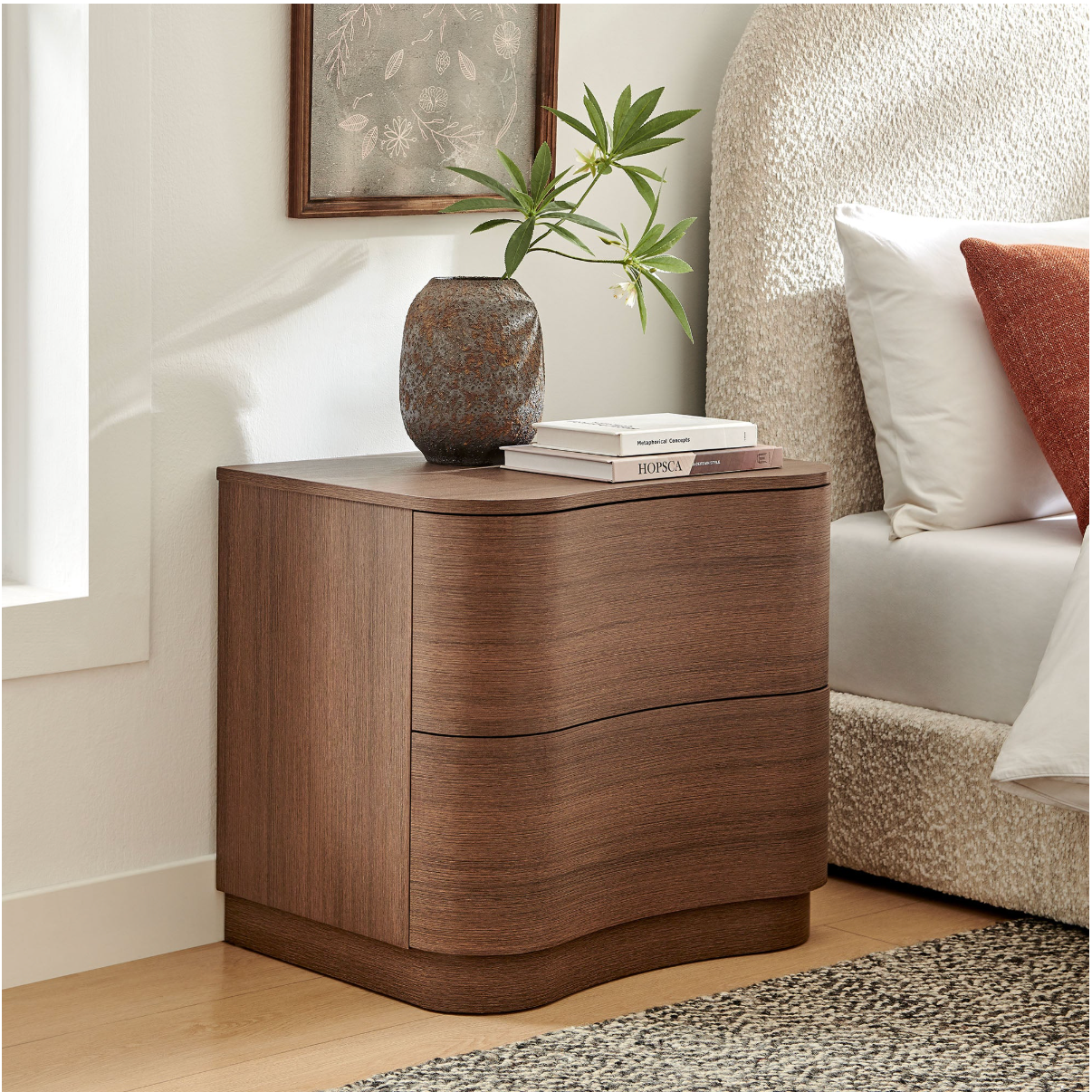 Mirae 2-Drawer Nightstand in Brushed Brown Oak
