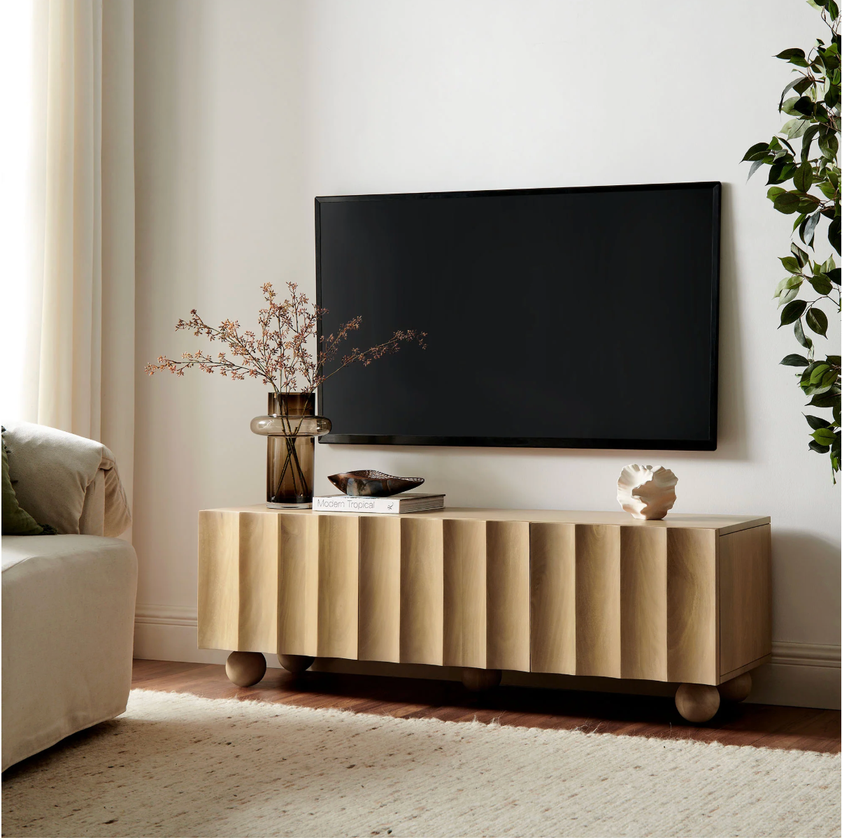 Sorren 54" Scalloped TV Stand in Natural